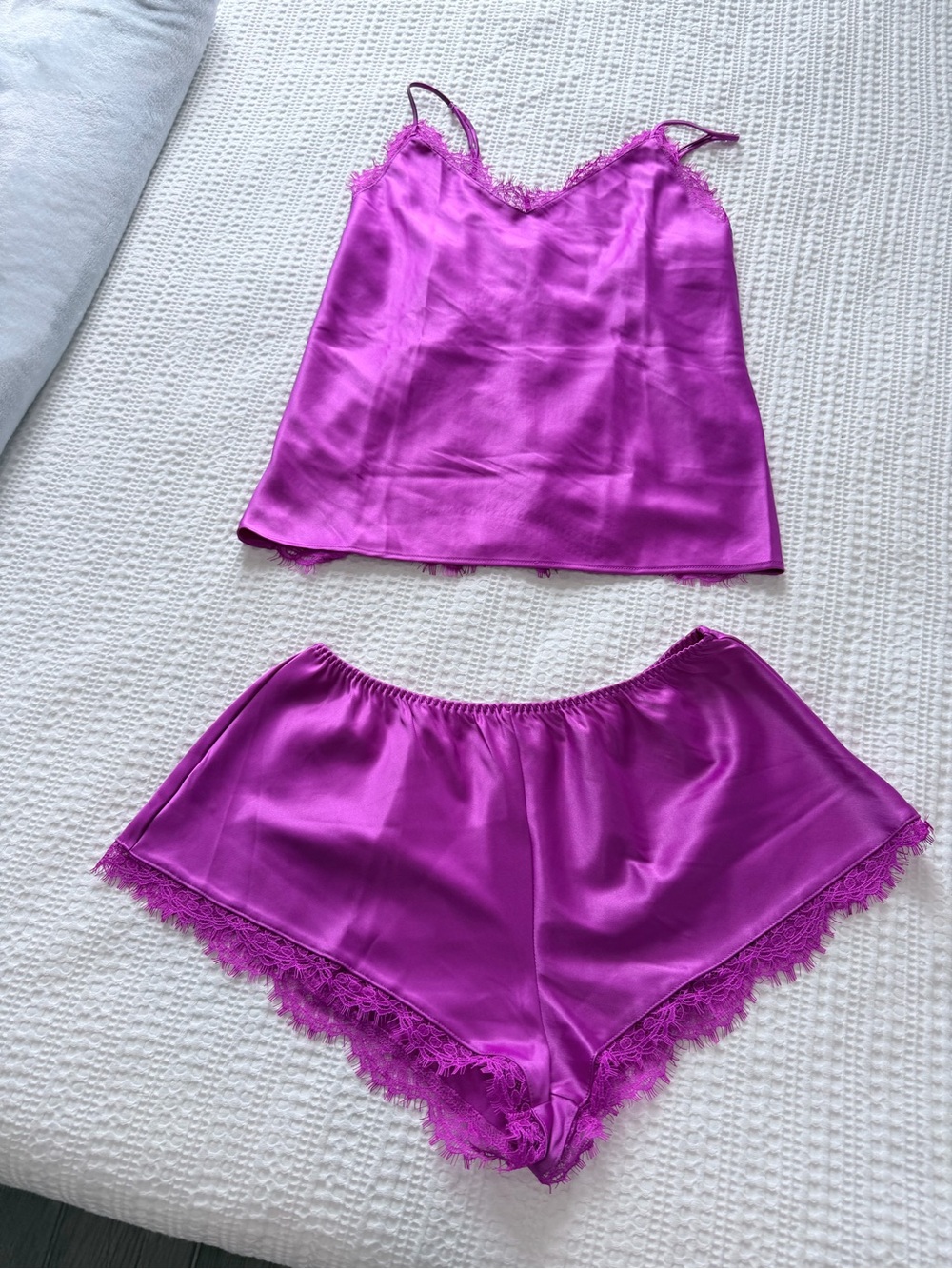 Victoria's Secret Satin Lace-Trim Cami & Shorts Set - Fuchsia